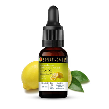Soulflower Lemon Essential Oil | Hair Fall Control, Pimple, Acne Care, Skin Care & Oil Control | 100% Organic, Pure, Natural & Undiluted Premium Essential Oil|15ml